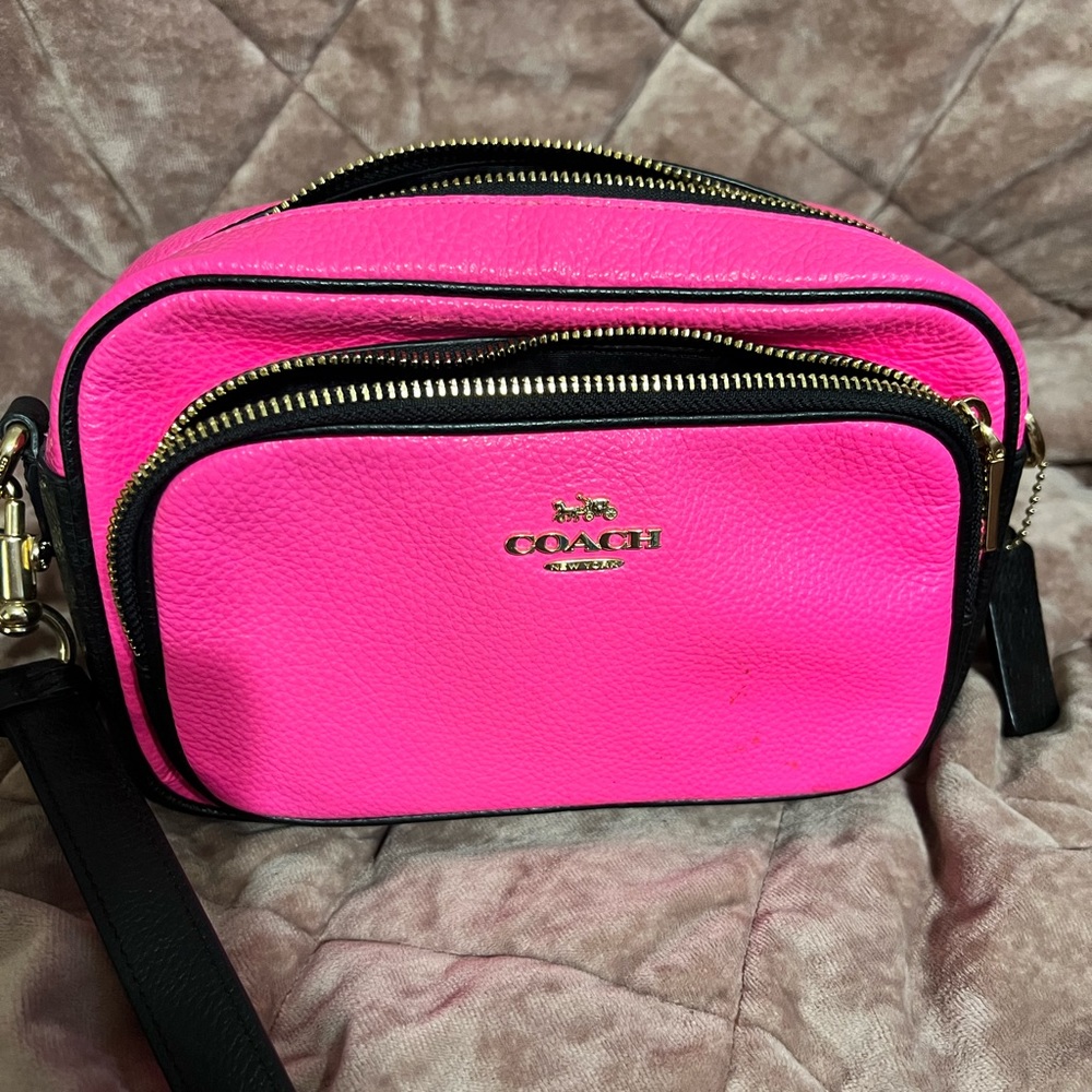 Coach Hot Pink Leather Crossbody with Black Trim